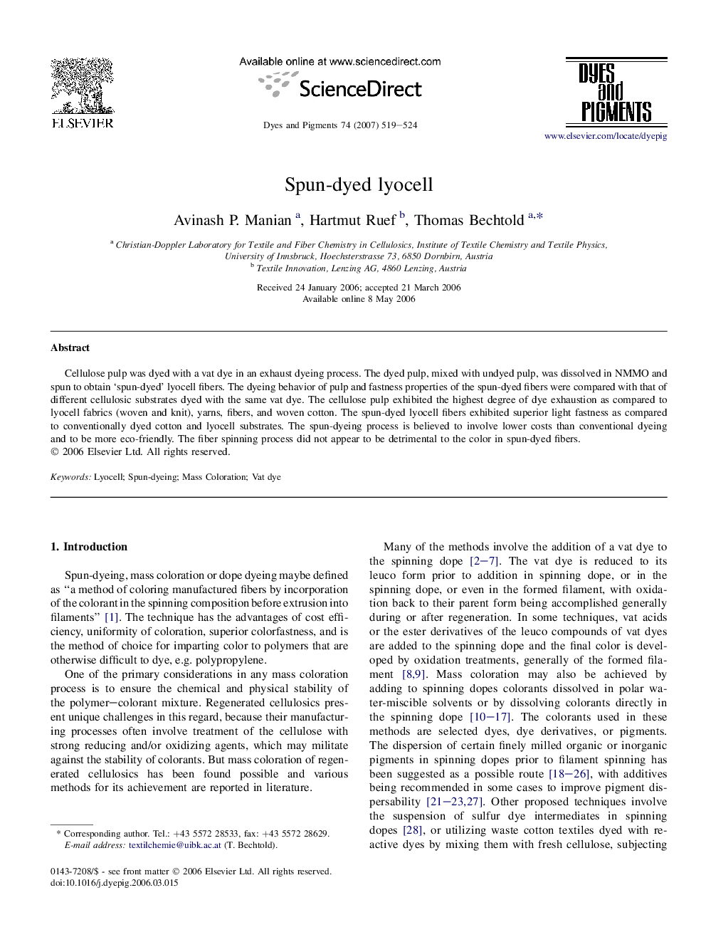 Spun-dyed lyocell