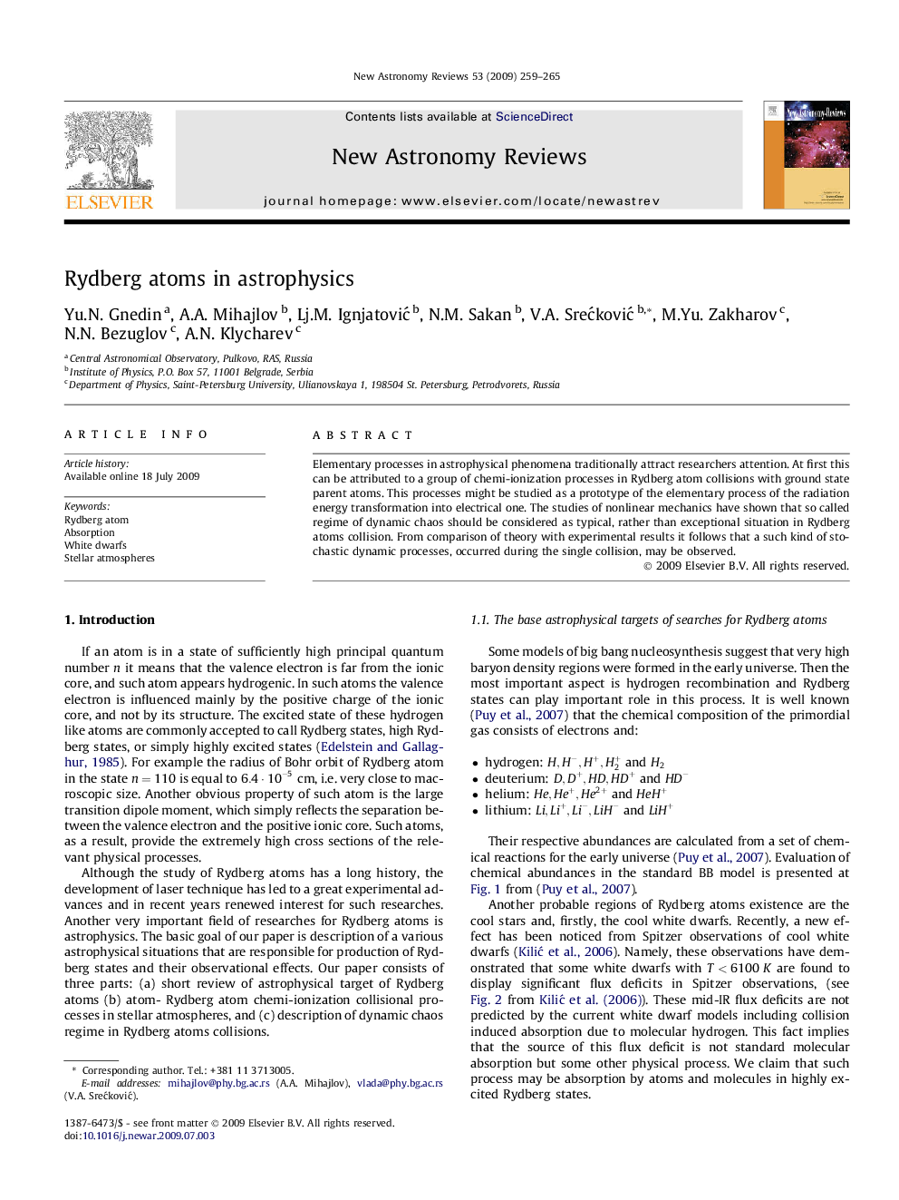 Rydberg atoms in astrophysics