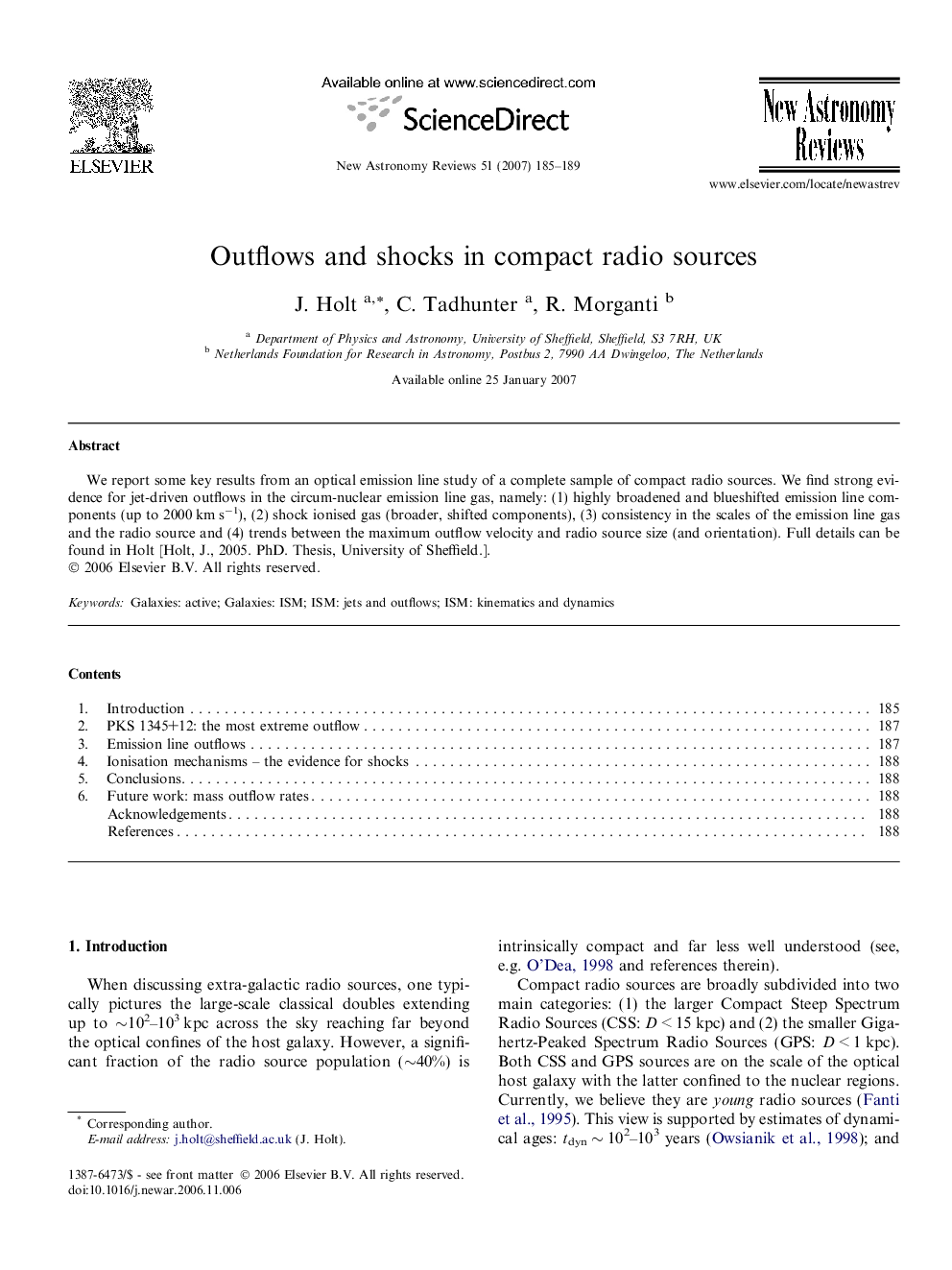 Outflows and shocks in compact radio sources