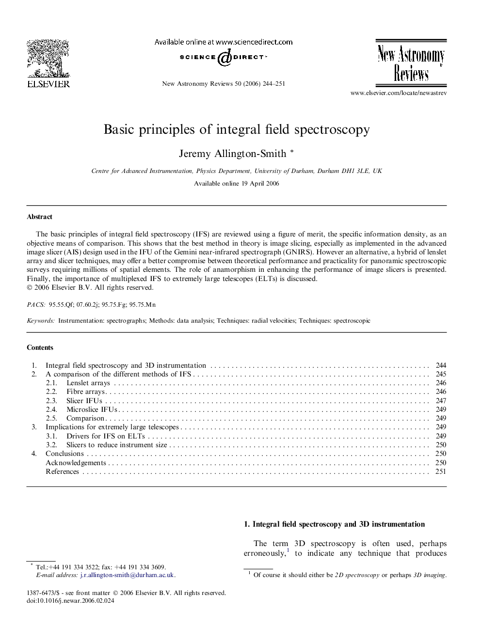 Basic principles of integral field spectroscopy