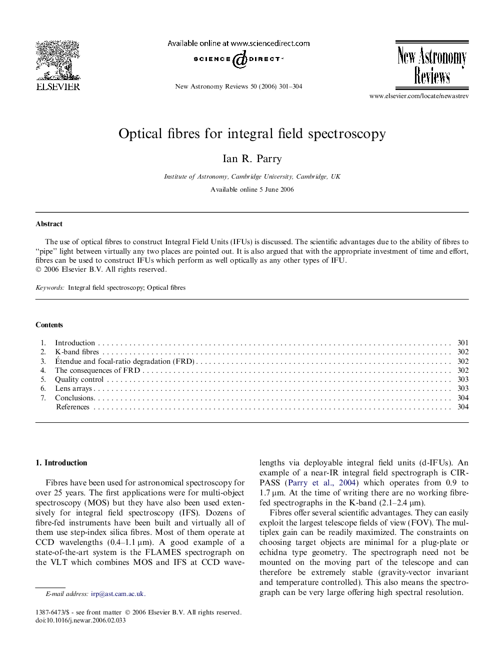 Optical fibres for integral field spectroscopy