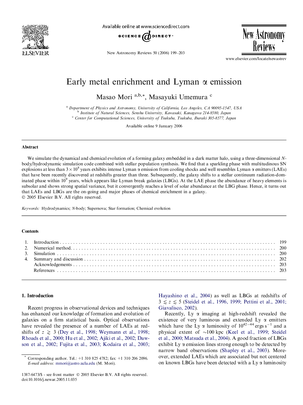 Early metal enrichment and Lyman α emission