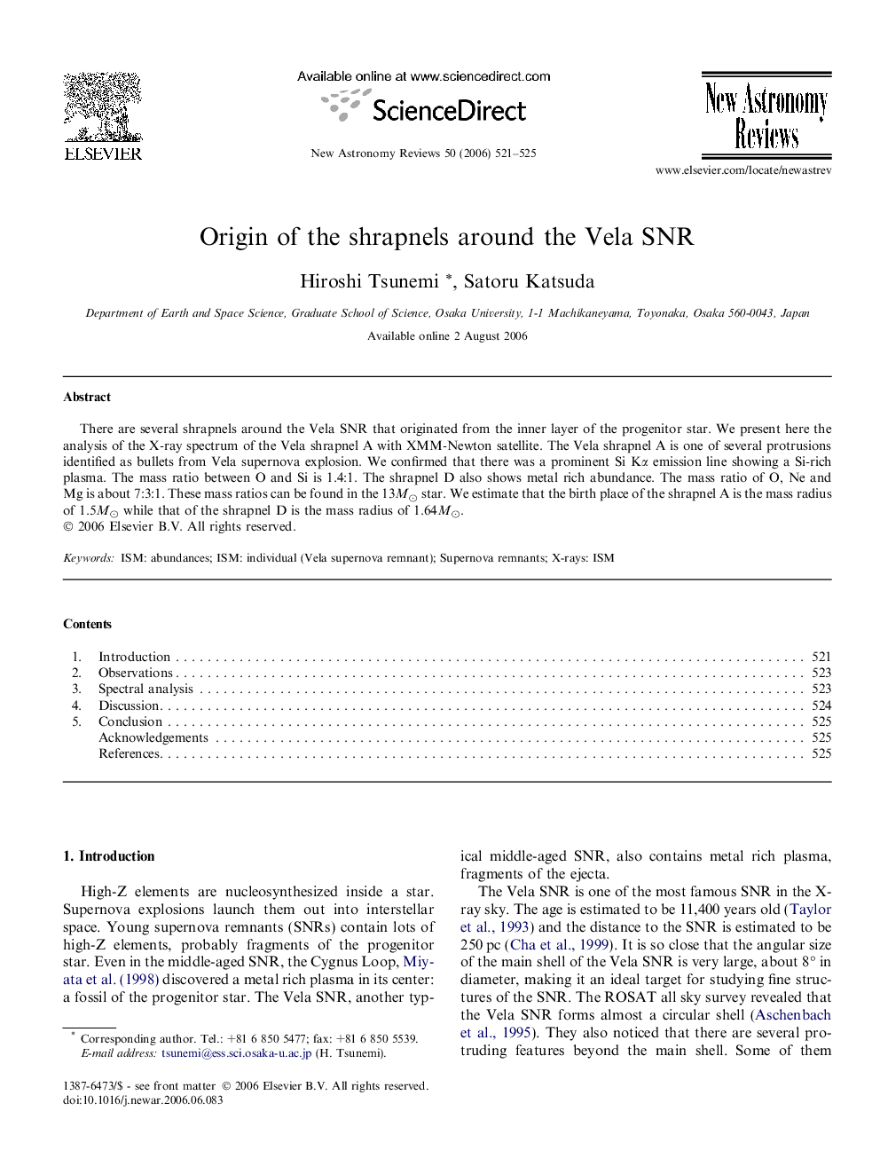 عکس صفحه اول مقاله: Origin of the shrapnels around the Vela SNR Origin of the shrapnels around the Vela SNR
