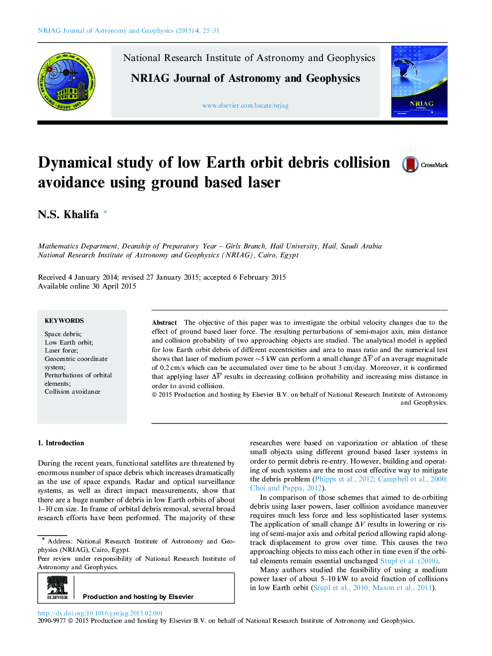 Dynamical study of low Earth orbit debris collision avoidance using ground based laser 