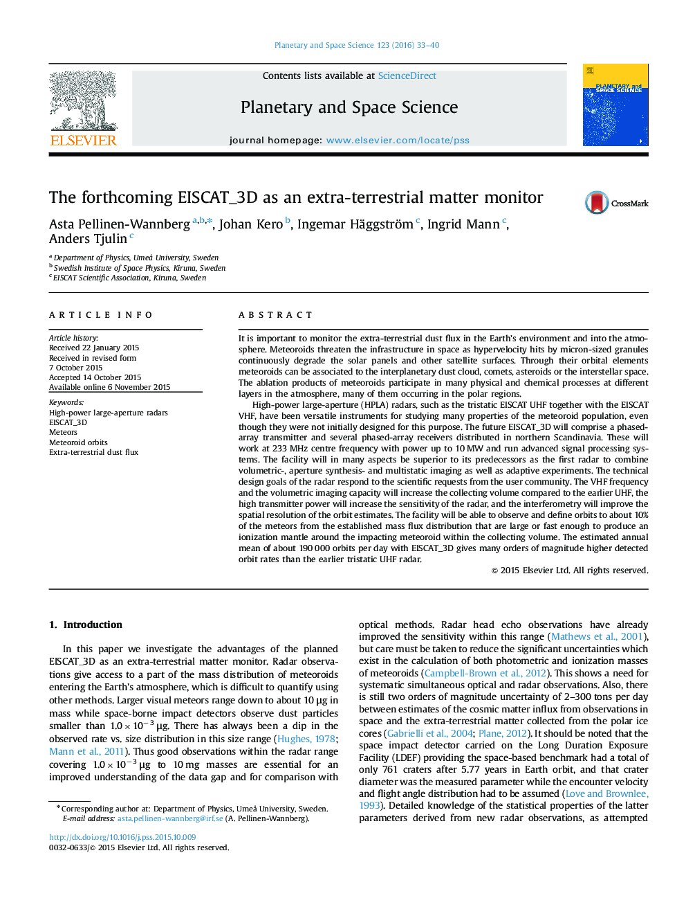 The forthcoming EISCAT_3D as an extra-terrestrial matter monitor