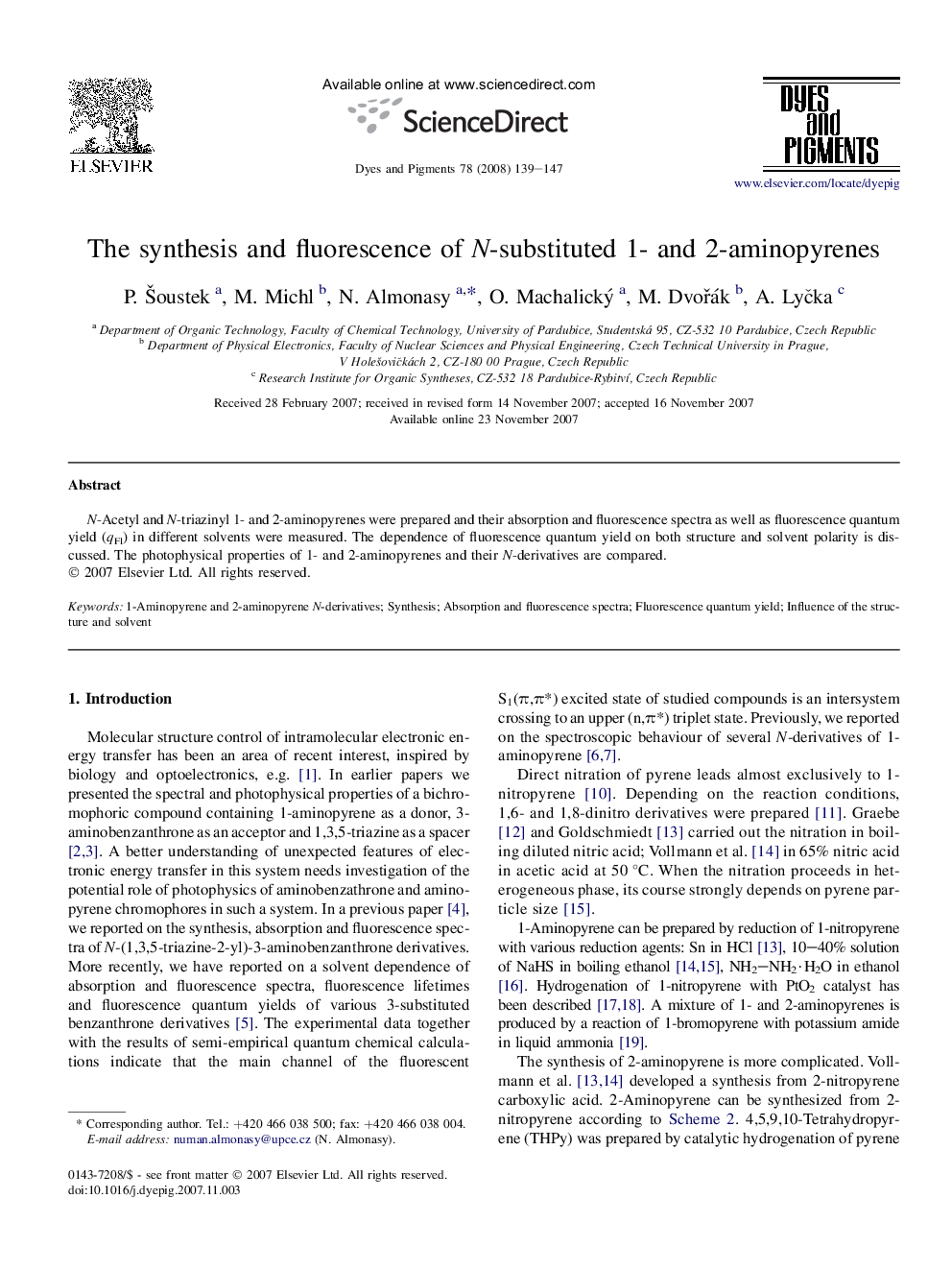 The synthesis and fluorescence of N-substituted 1- and 2-aminopyrenes