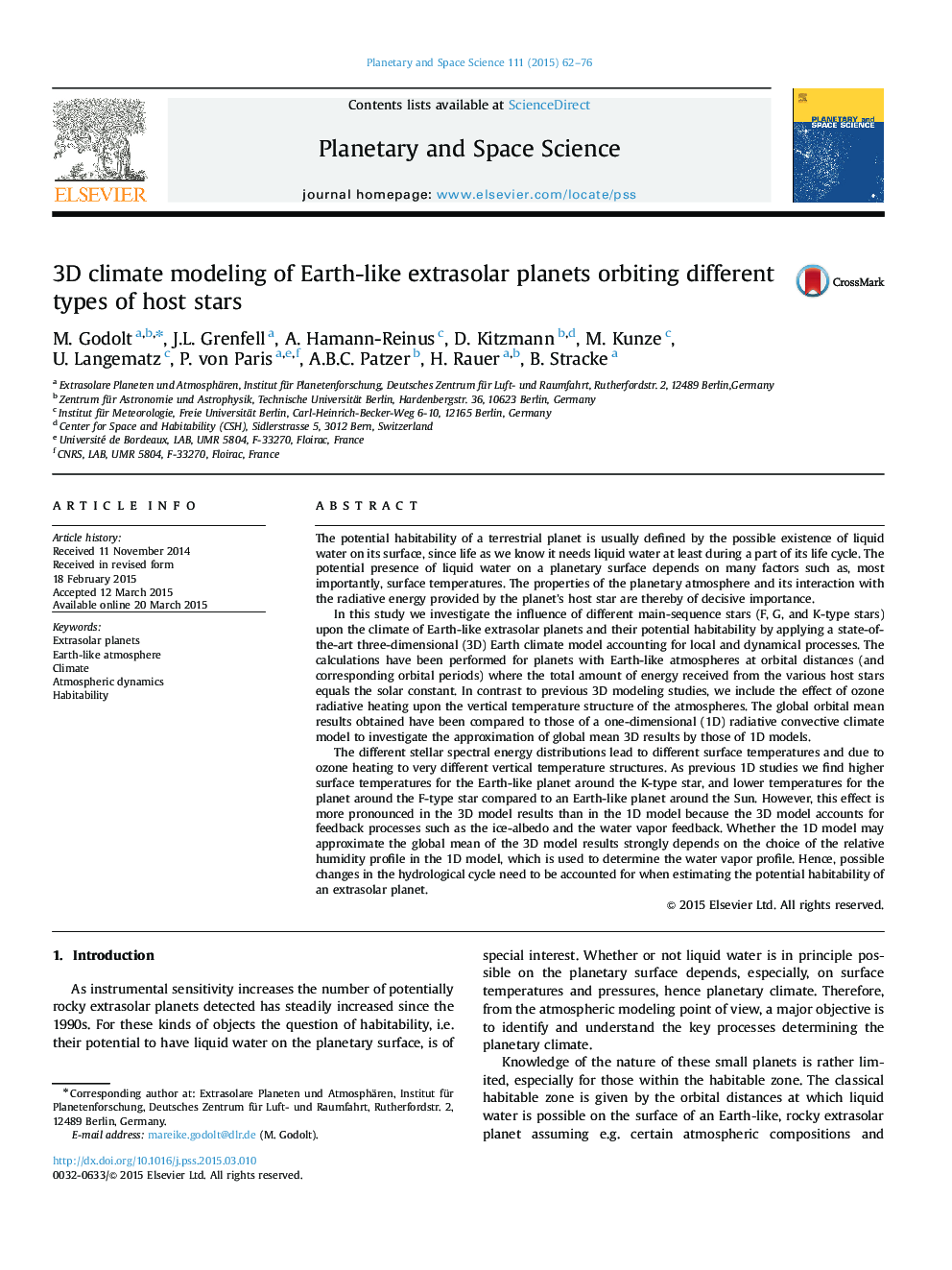 3D climate modeling of Earth-like extrasolar planets orbiting different types of host stars