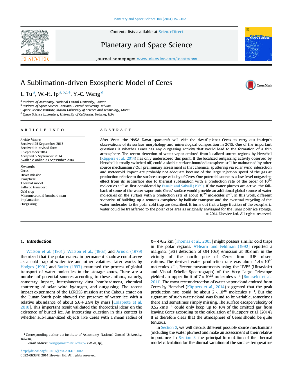 A Sublimation-driven Exospheric Model of Ceres