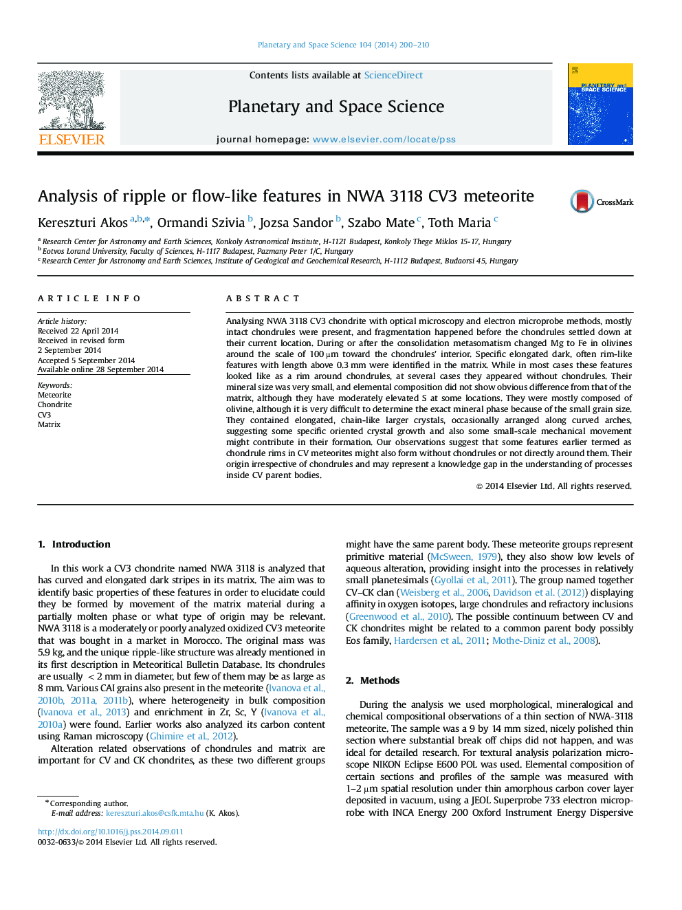 Analysis of ripple or flow-like features in NWA 3118 CV3 meteorite