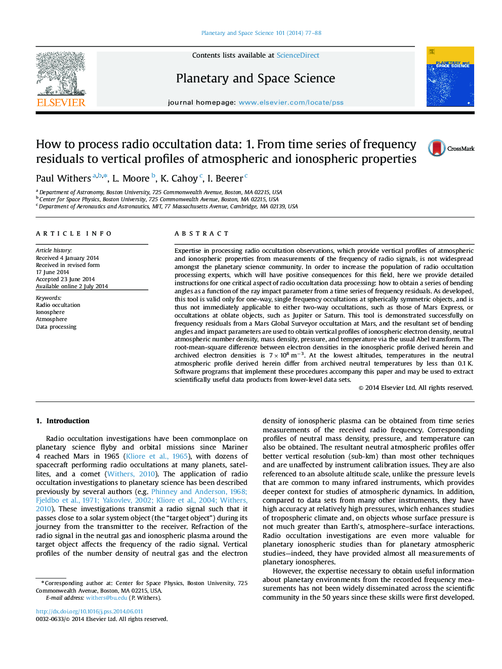 How to process radio occultation data: 1. From time series of frequency residuals to vertical profiles of atmospheric and ionospheric properties