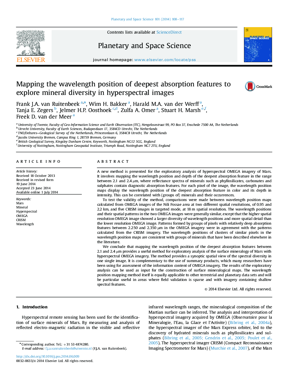 Mapping the wavelength position of deepest absorption features to explore mineral diversity in hyperspectral images