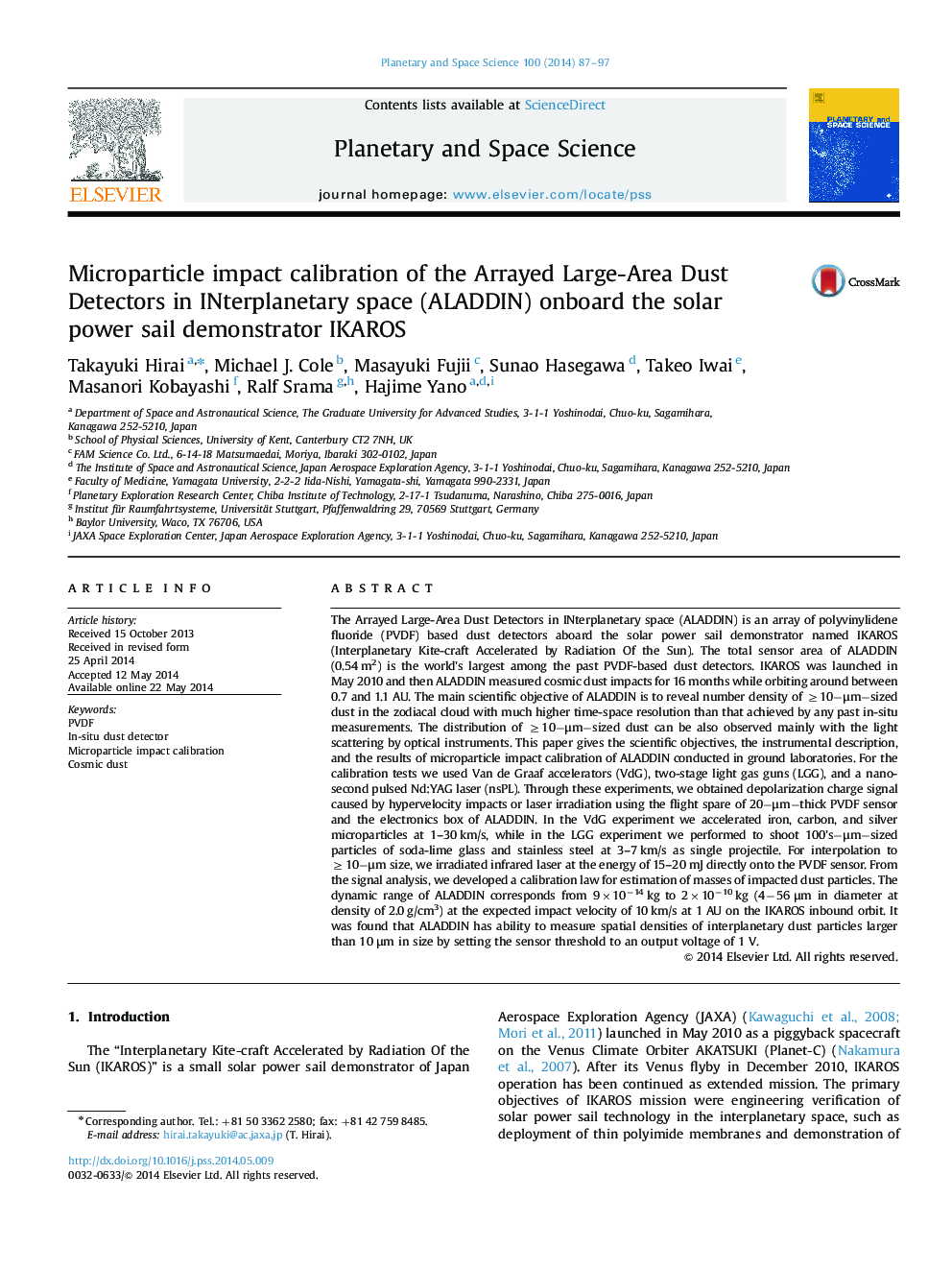 Microparticle impact calibration of the Arrayed Large-Area Dust Detectors in INterplanetary space (ALADDIN) onboard the solar power sail demonstrator IKAROS