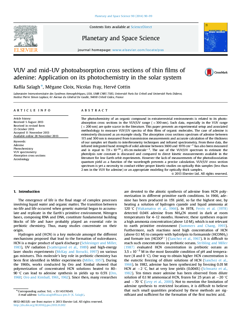 VUV and mid-UV photoabsorption cross sections of thin films of adenine: Application on its photochemistry in the solar system