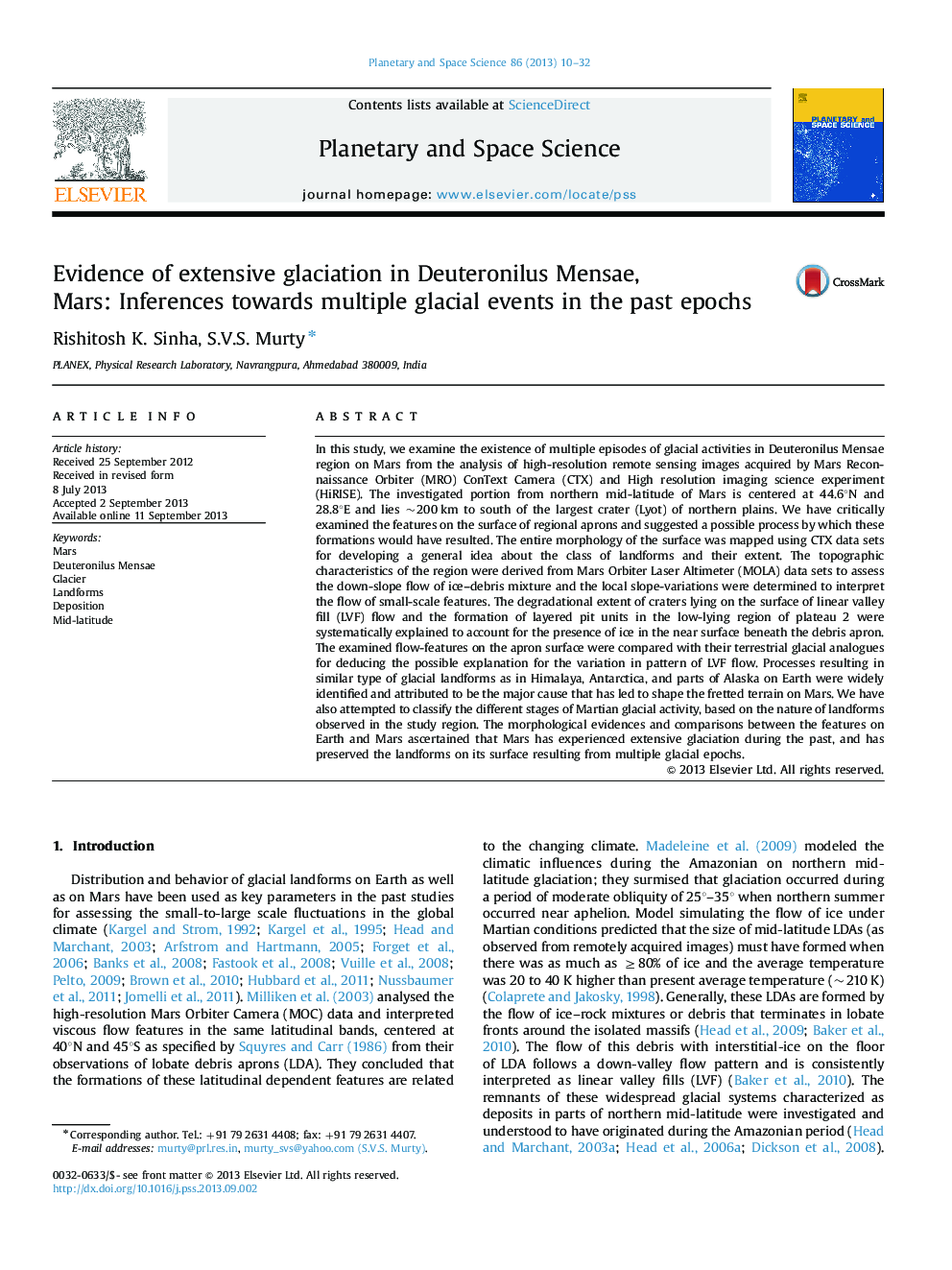 Evidence of extensive glaciation in Deuteronilus Mensae, Mars: Inferences towards multiple glacial events in the past epochs