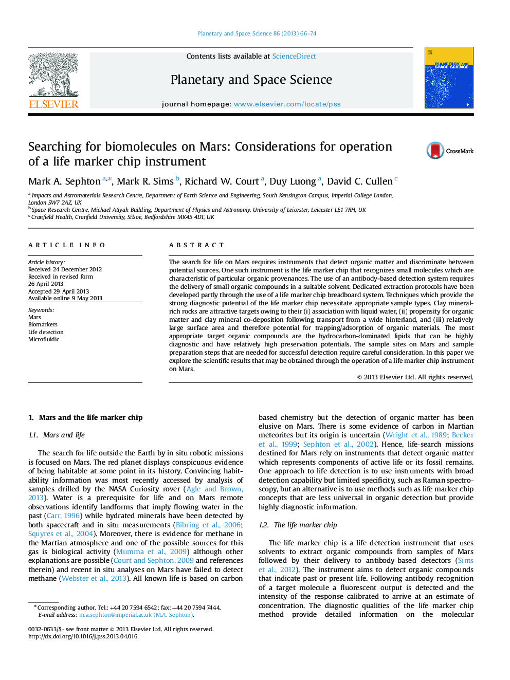 Searching for biomolecules on Mars: Considerations for operation of a life marker chip instrument