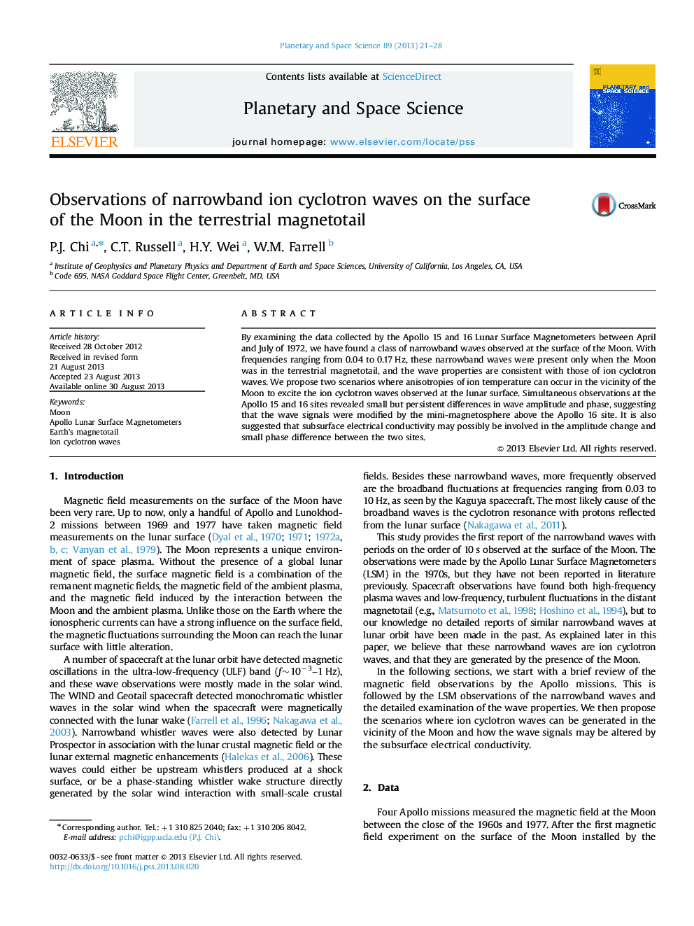 Observations of narrowband ion cyclotron waves on the surface of the Moon in the terrestrial magnetotail