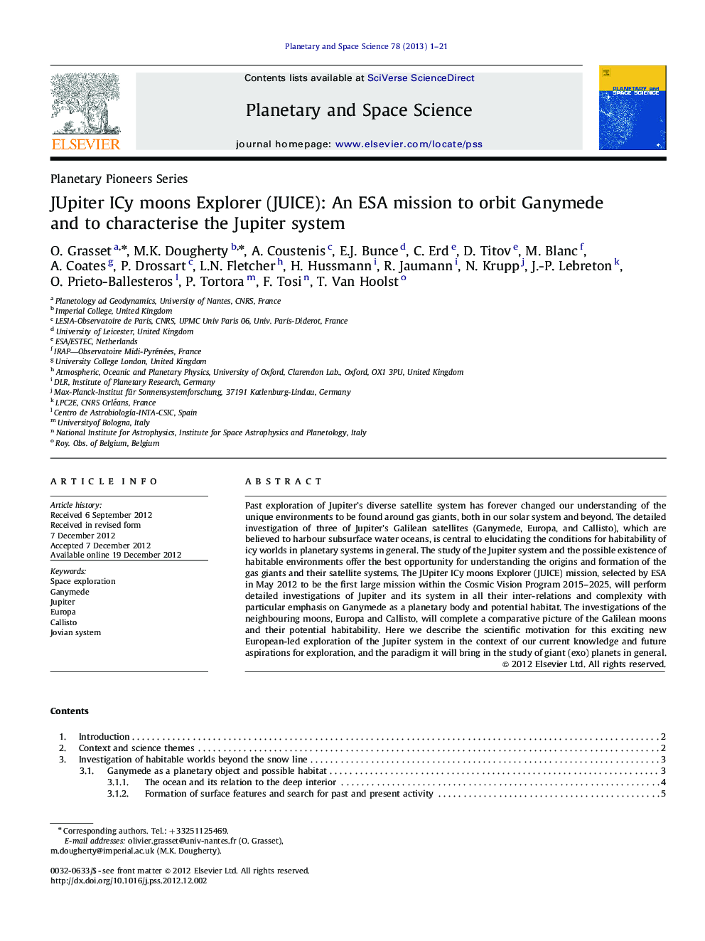 JUpiter ICy moons Explorer (JUICE): An ESA mission to orbit Ganymede and to characterise the Jupiter system