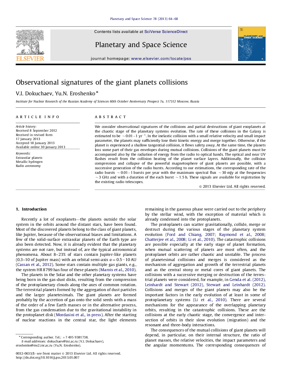 Observational signatures of the giant planets collisions