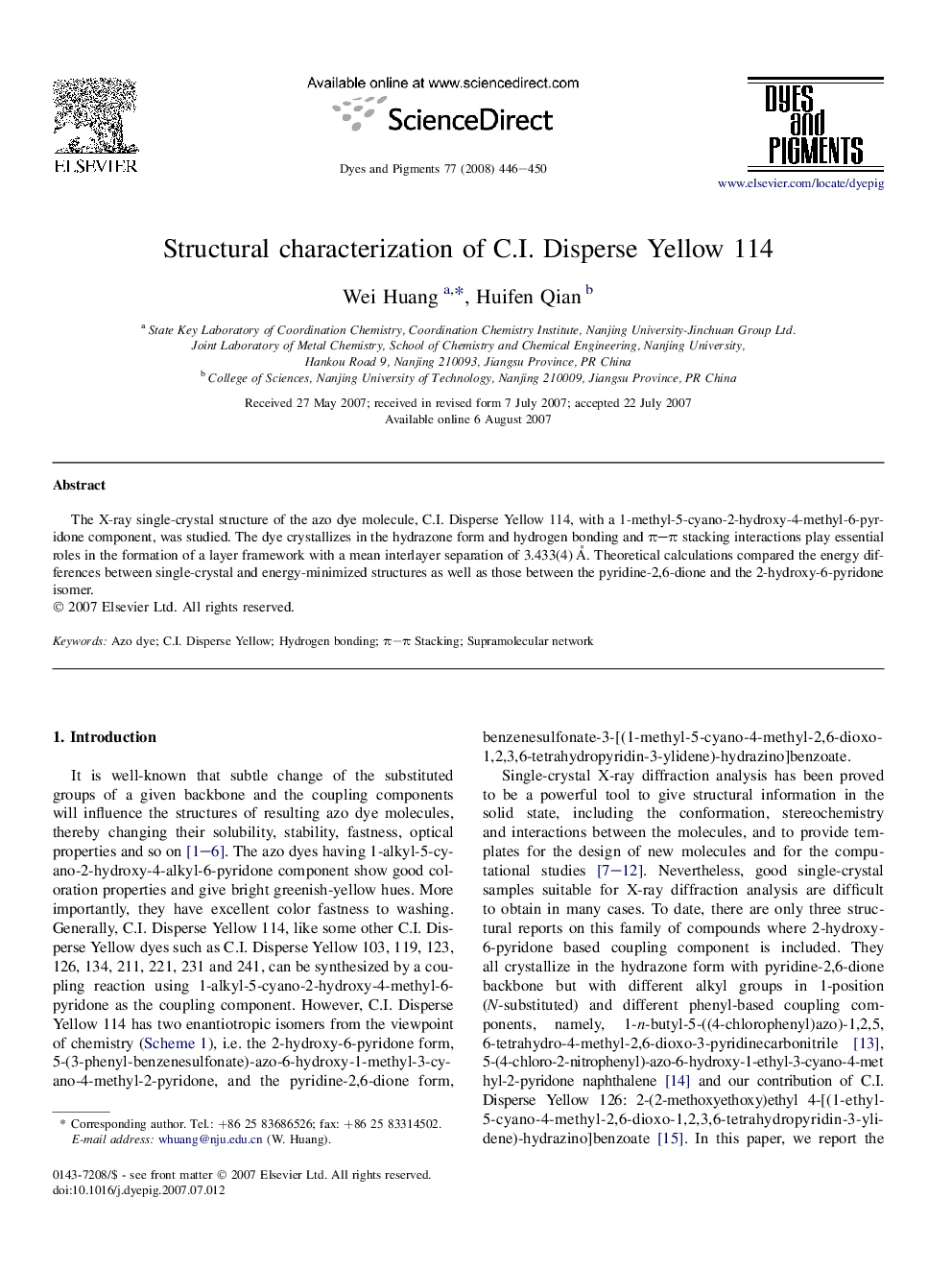 Structural characterization of C.I. Disperse Yellow 114