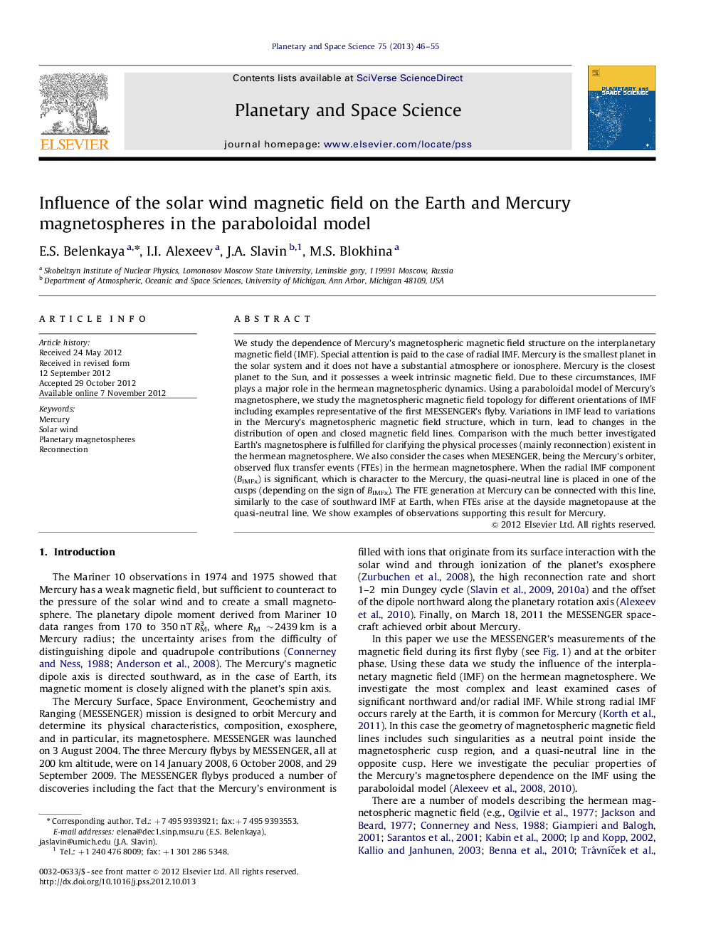 Influence of the solar wind magnetic field on the Earth and Mercury magnetospheres in the paraboloidal model