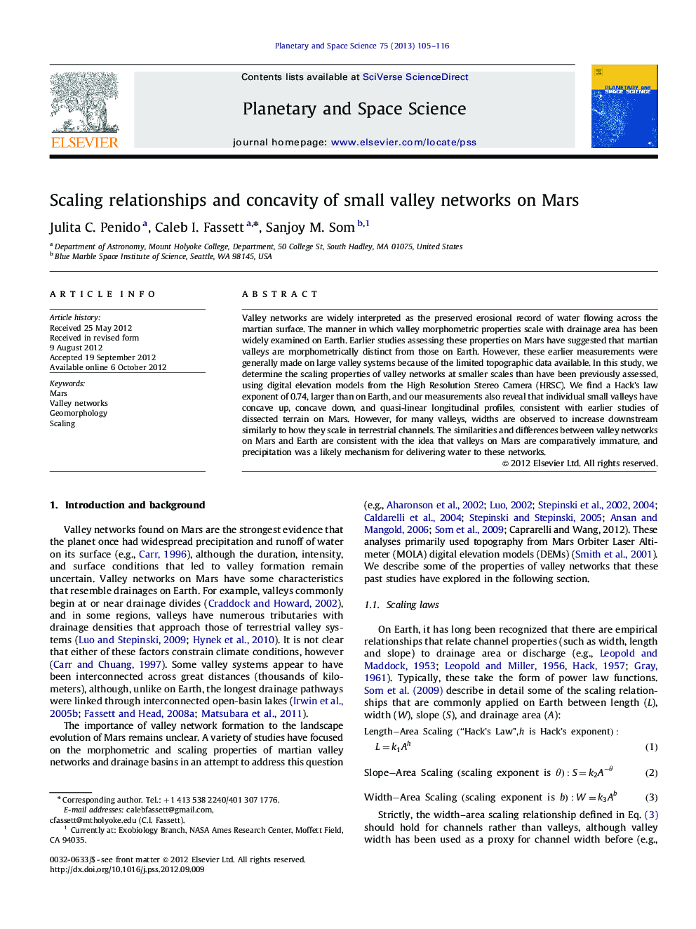 Scaling relationships and concavity of small valley networks on Mars