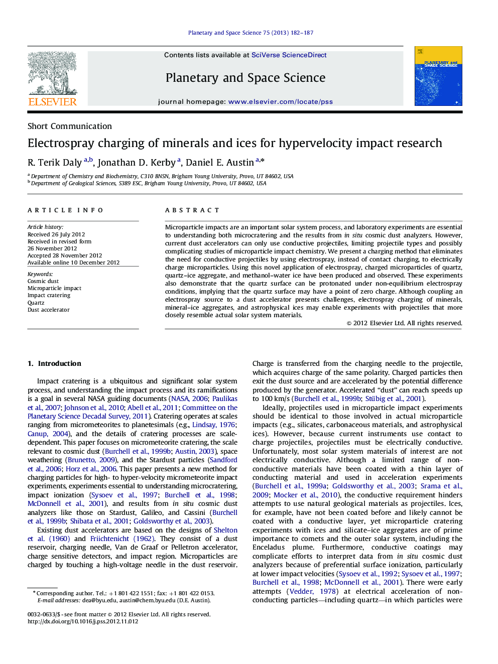 Electrospray charging of minerals and ices for hypervelocity impact research