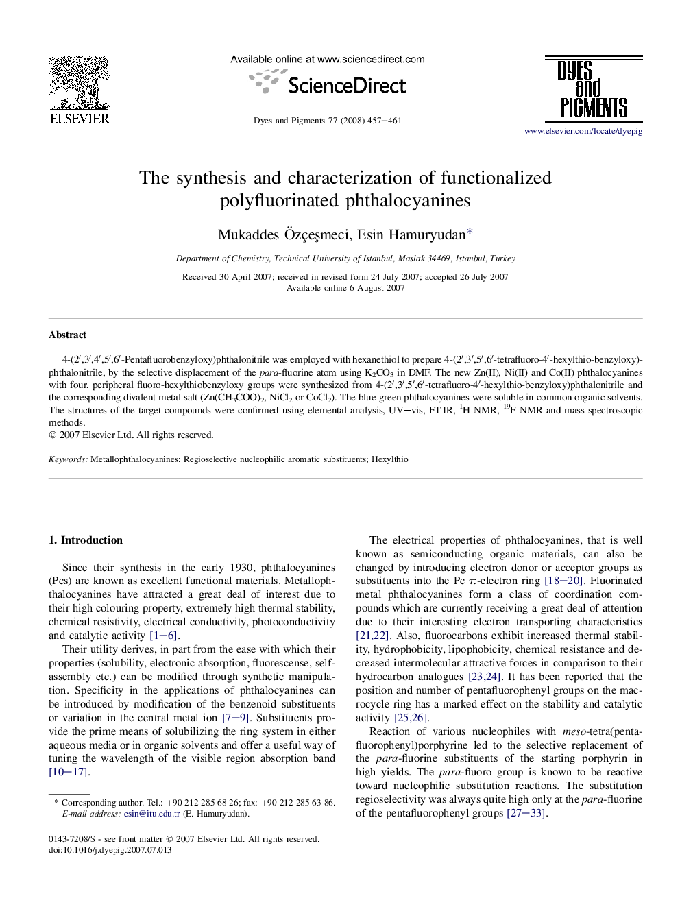 The synthesis and characterization of functionalized polyfluorinated phthalocyanines