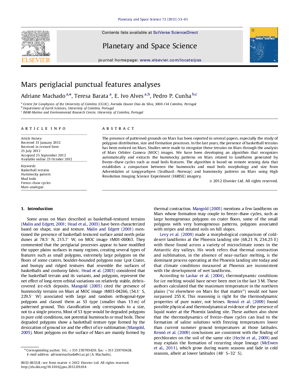 Mars periglacial punctual features analyses