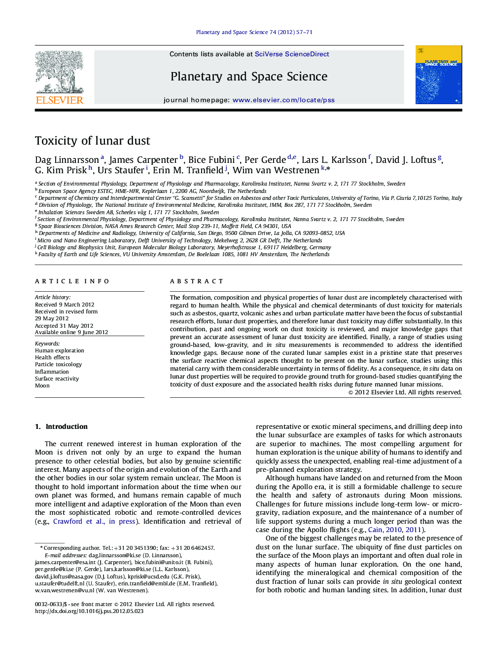 Toxicity of lunar dust