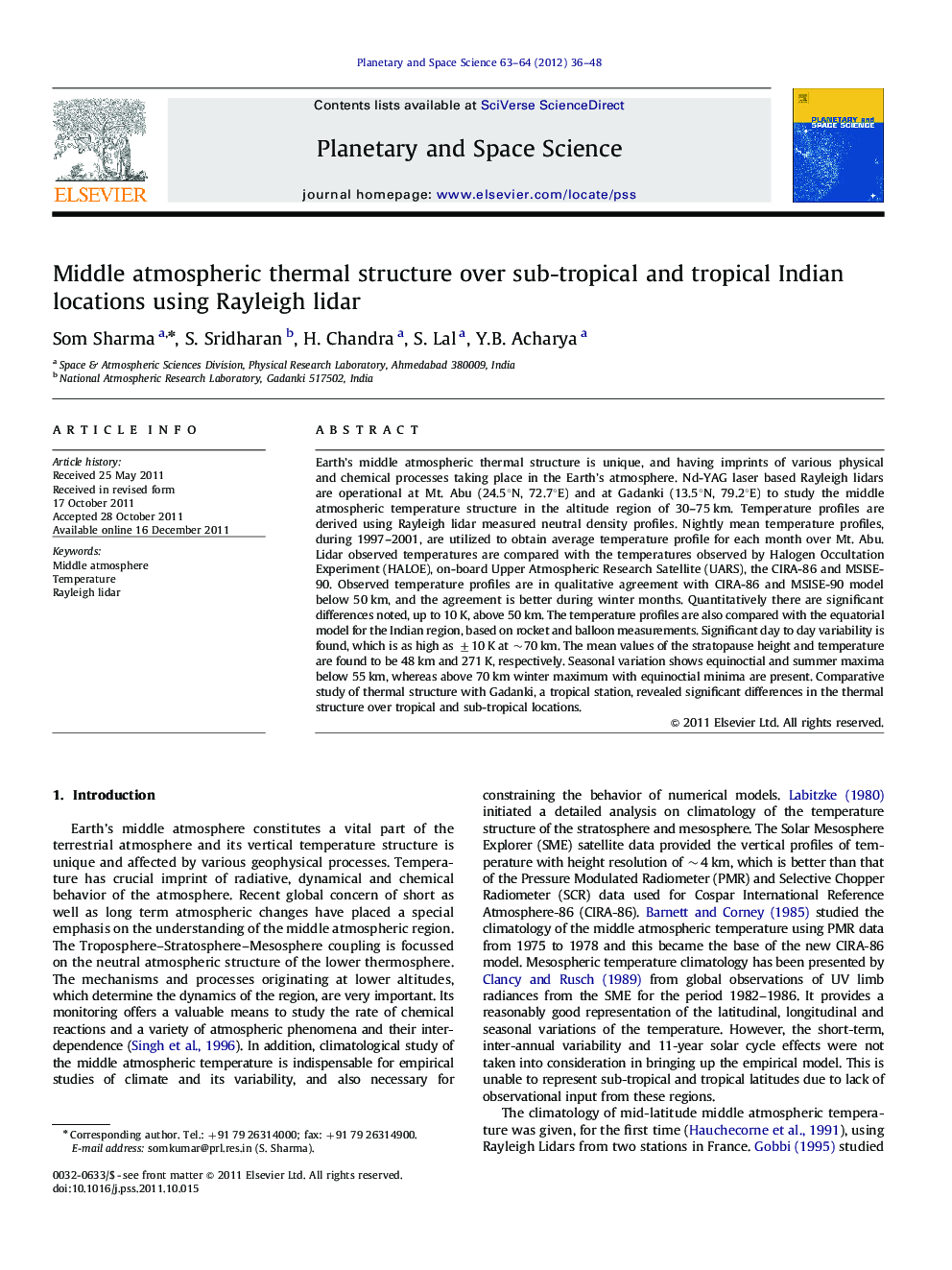 Middle atmospheric thermal structure over sub-tropical and tropical Indian locations using Rayleigh lidar