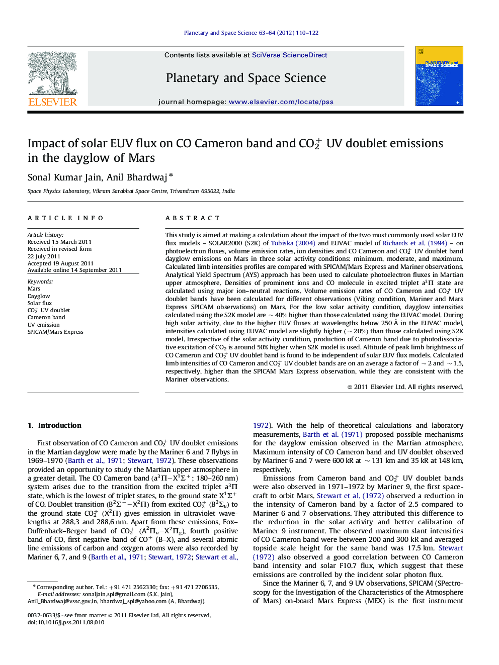 Impact of solar EUV flux on CO Cameron band and CO2+ UV doublet emissions in the dayglow of Mars