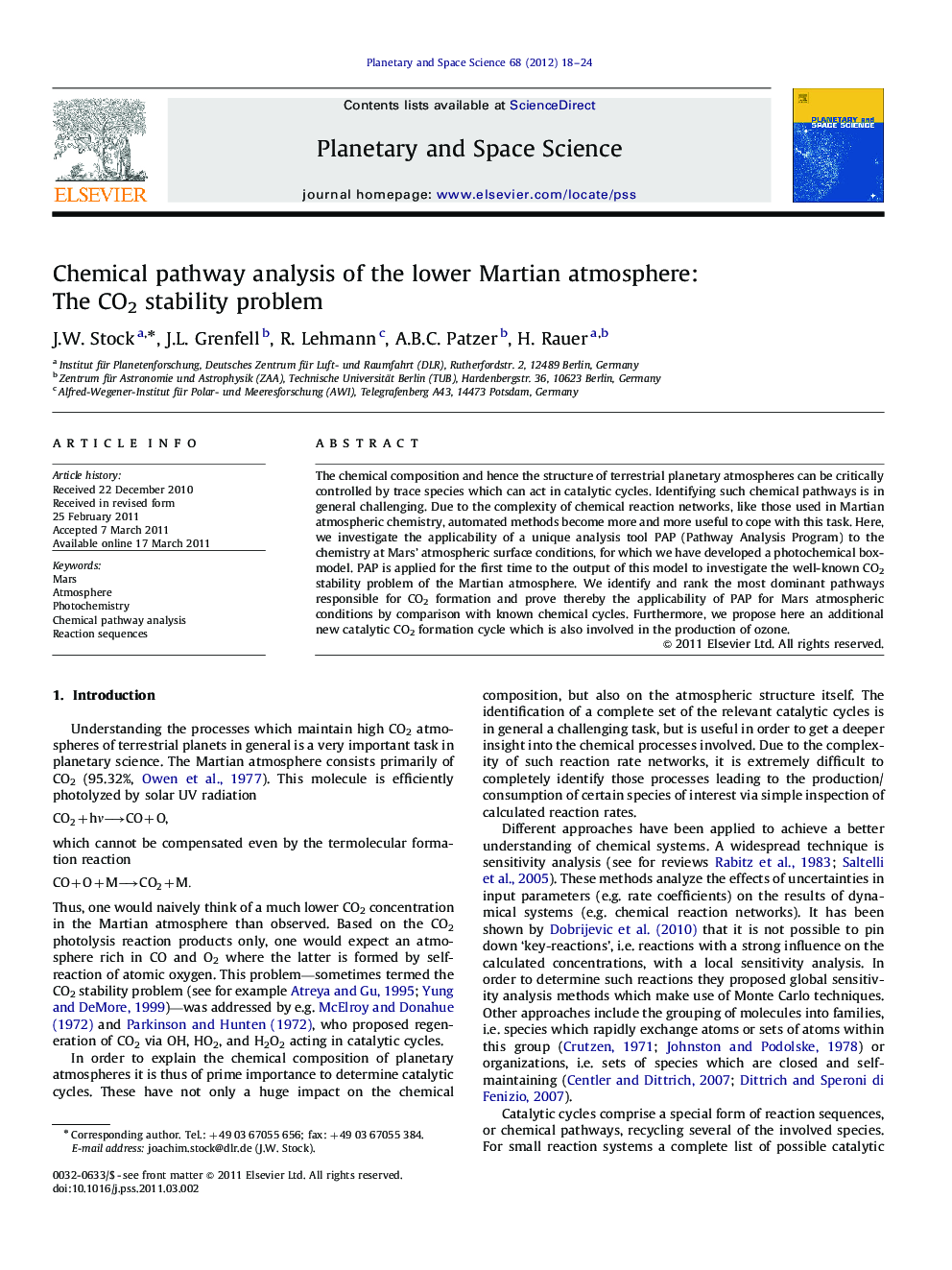 Chemical pathway analysis of the lower Martian atmosphere: The CO2 stability problem