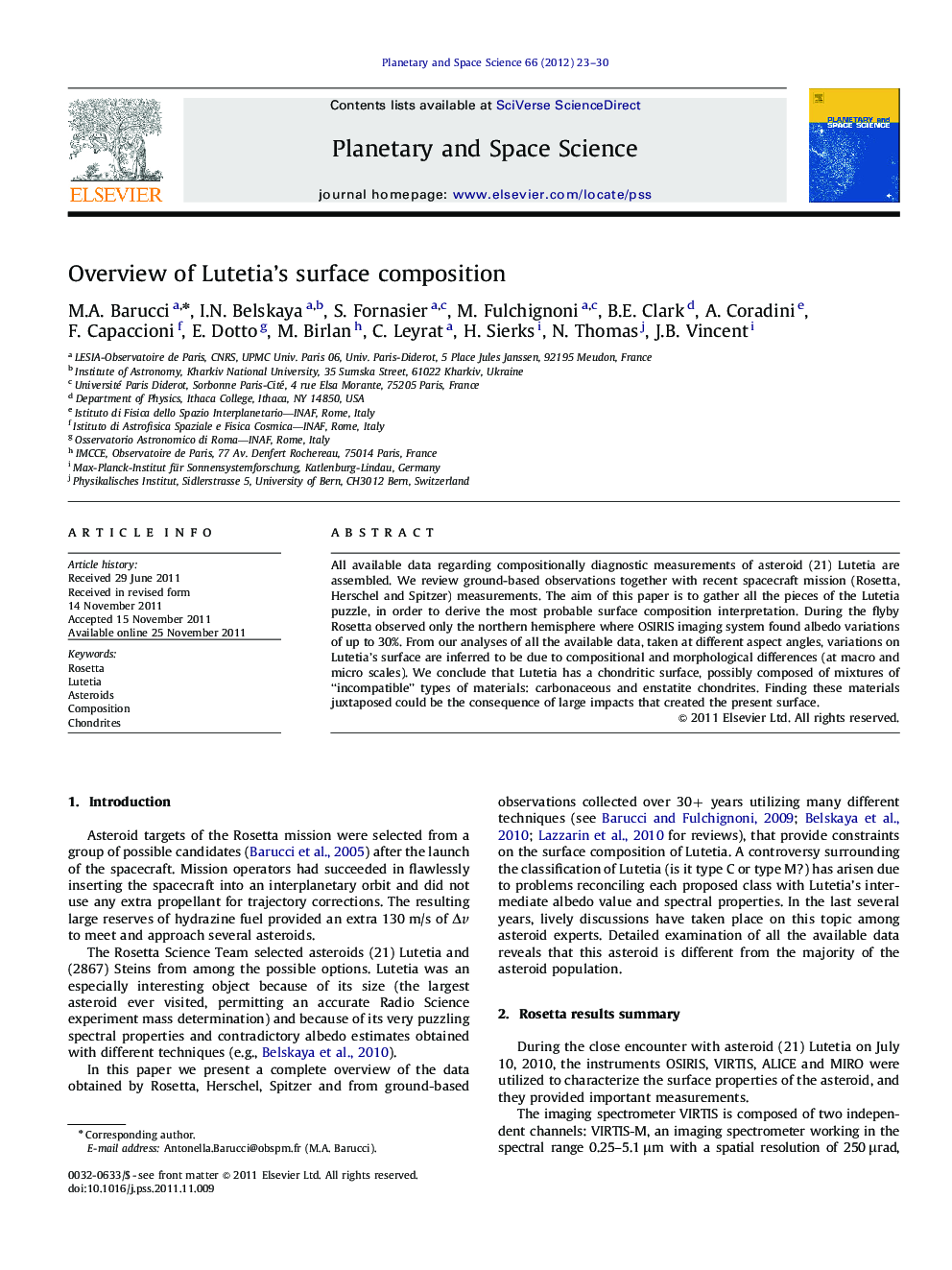 Overview of Lutetia's surface composition