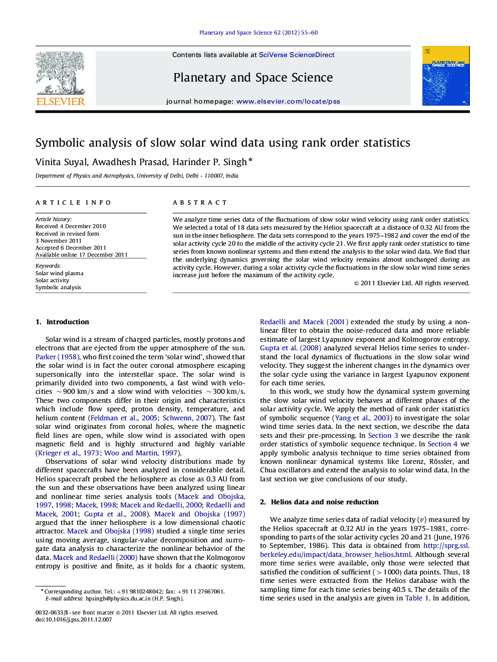 Symbolic analysis of slow solar wind data using rank order statistics
