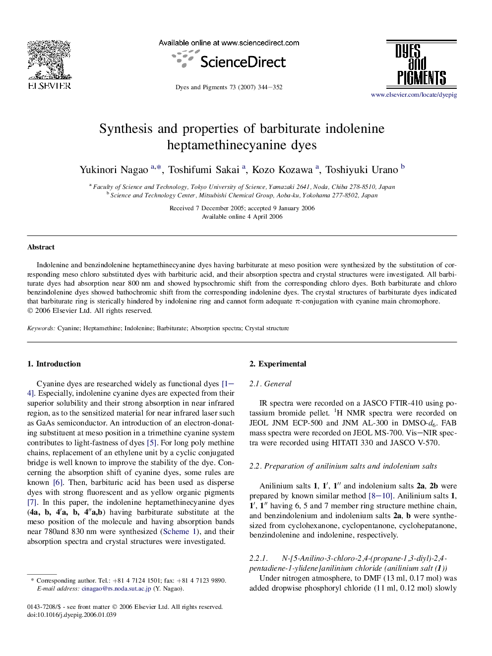 Synthesis and properties of barbiturate indolenine heptamethinecyanine dyes