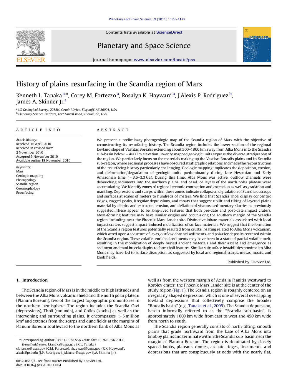 History of plains resurfacing in the Scandia region of Mars