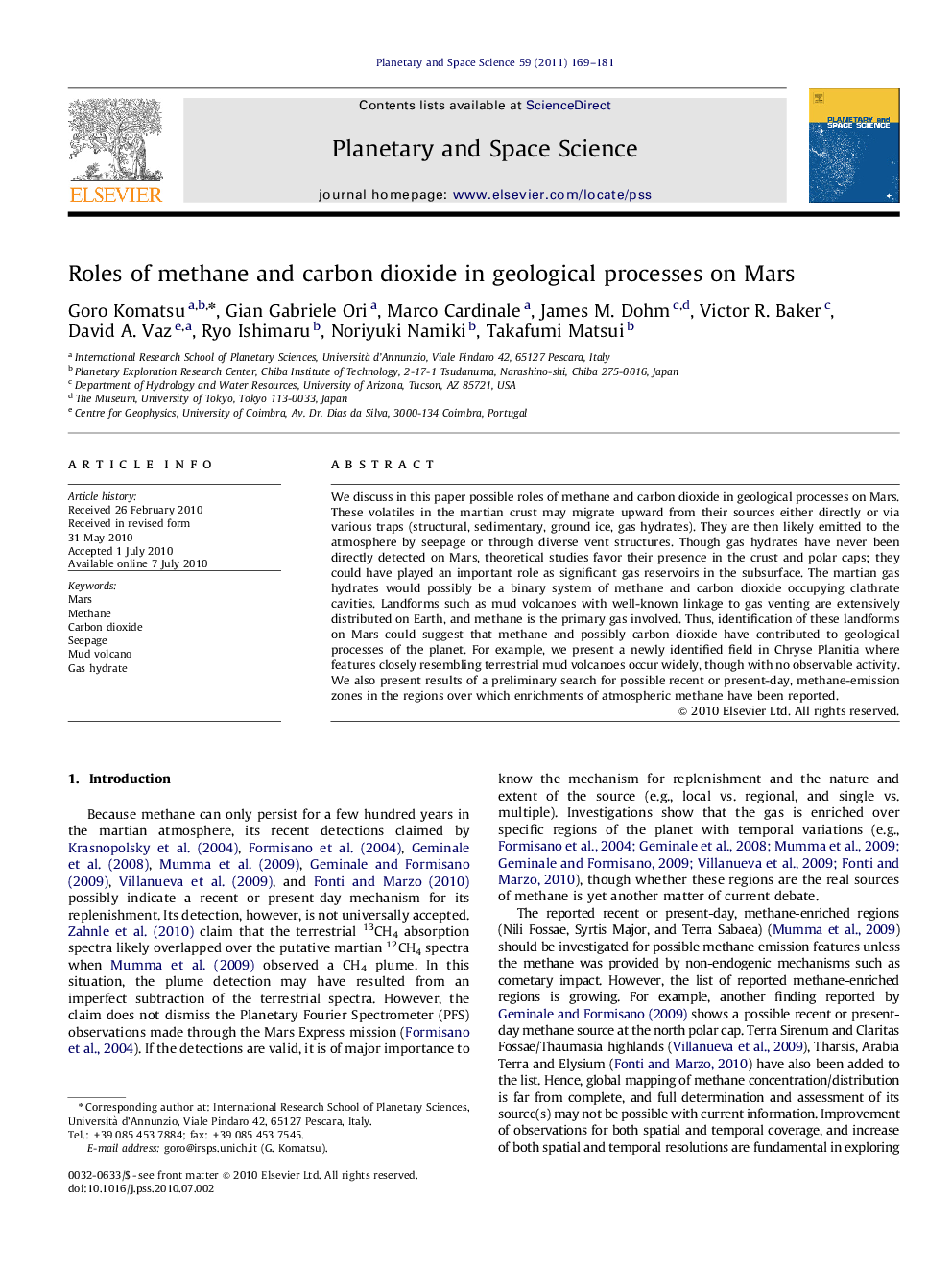 Roles of methane and carbon dioxide in geological processes on Mars