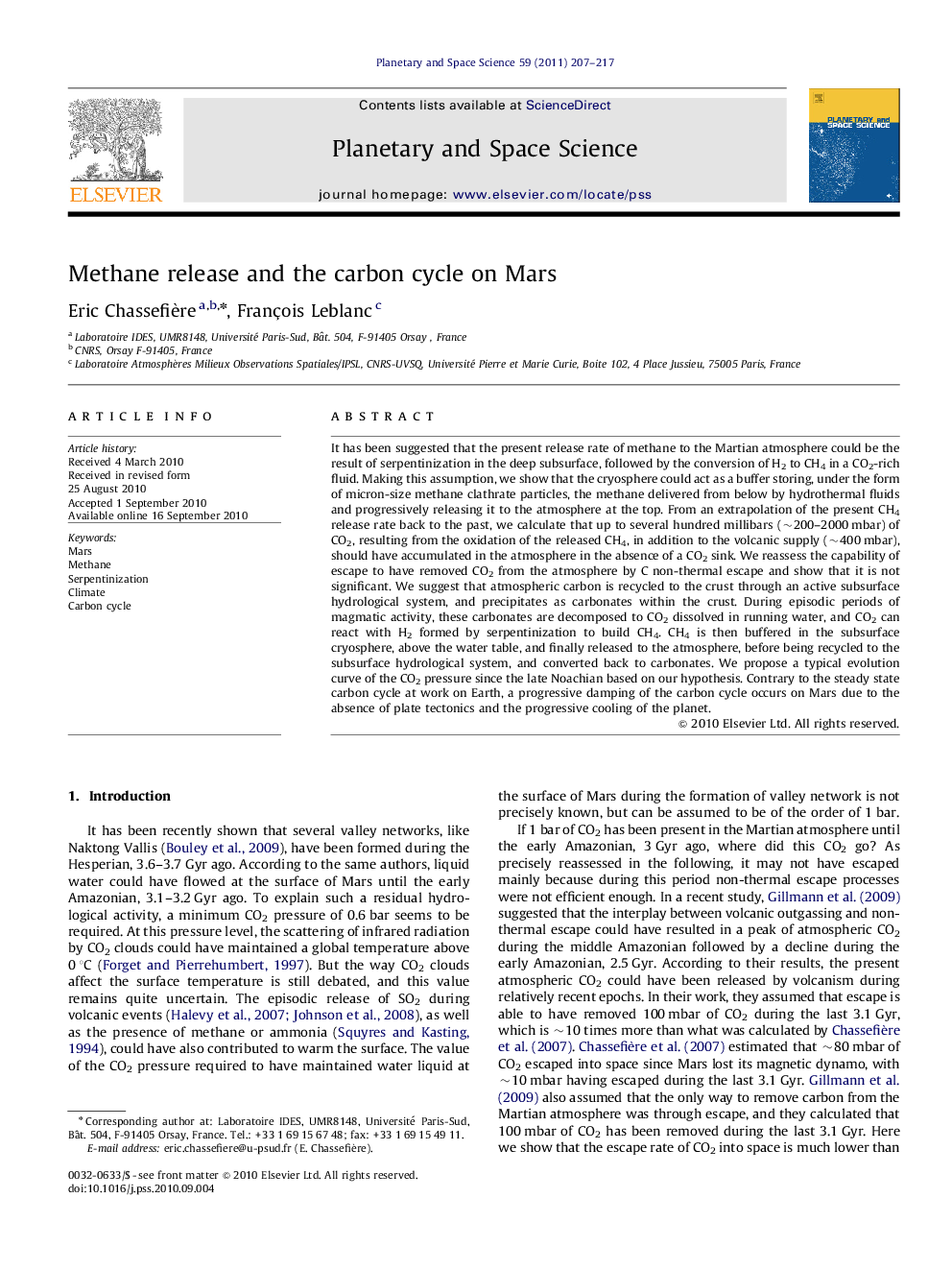 Methane release and the carbon cycle on Mars