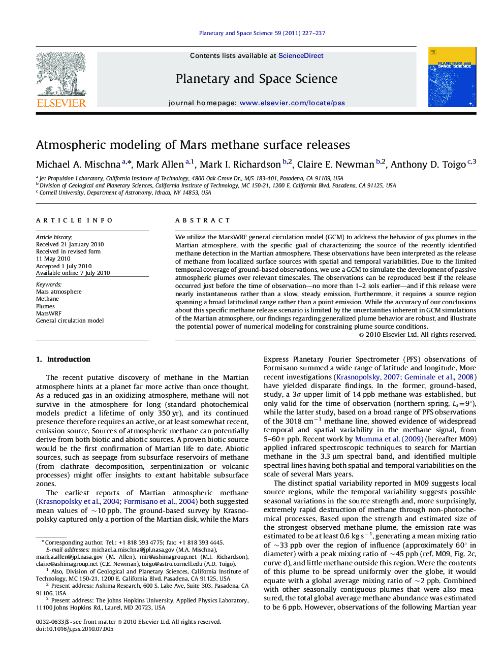 Atmospheric modeling of Mars methane surface releases