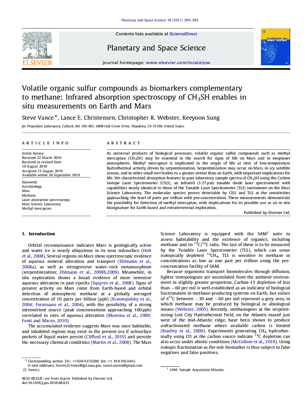 Volatile organic sulfur compounds as biomarkers complementary to methane: Infrared absorption spectroscopy of CH3SH enables insitu measurements on Earth and Mars