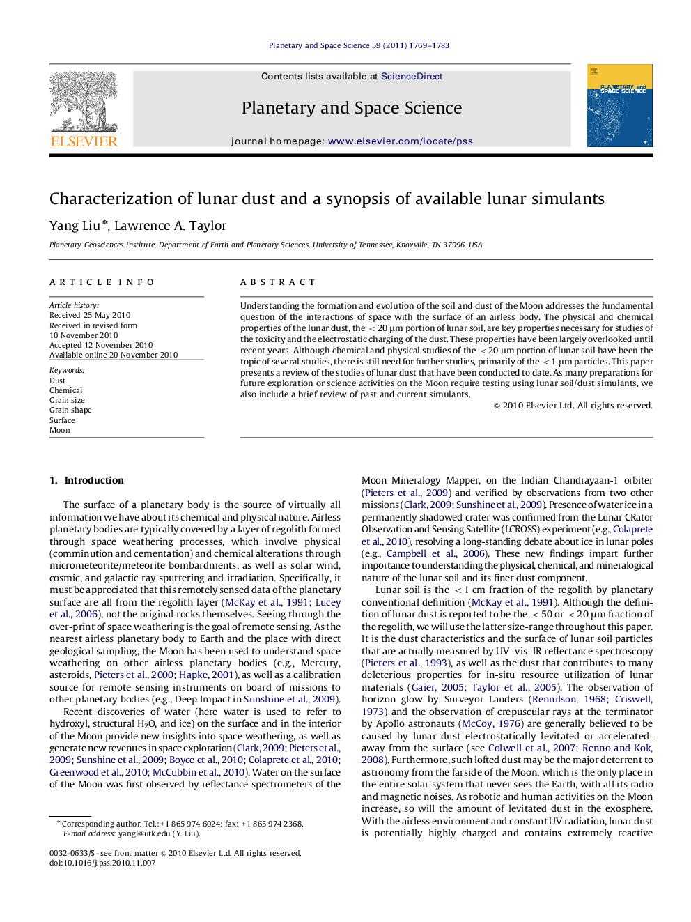 Characterization of lunar dust and a synopsis of available lunar simulants