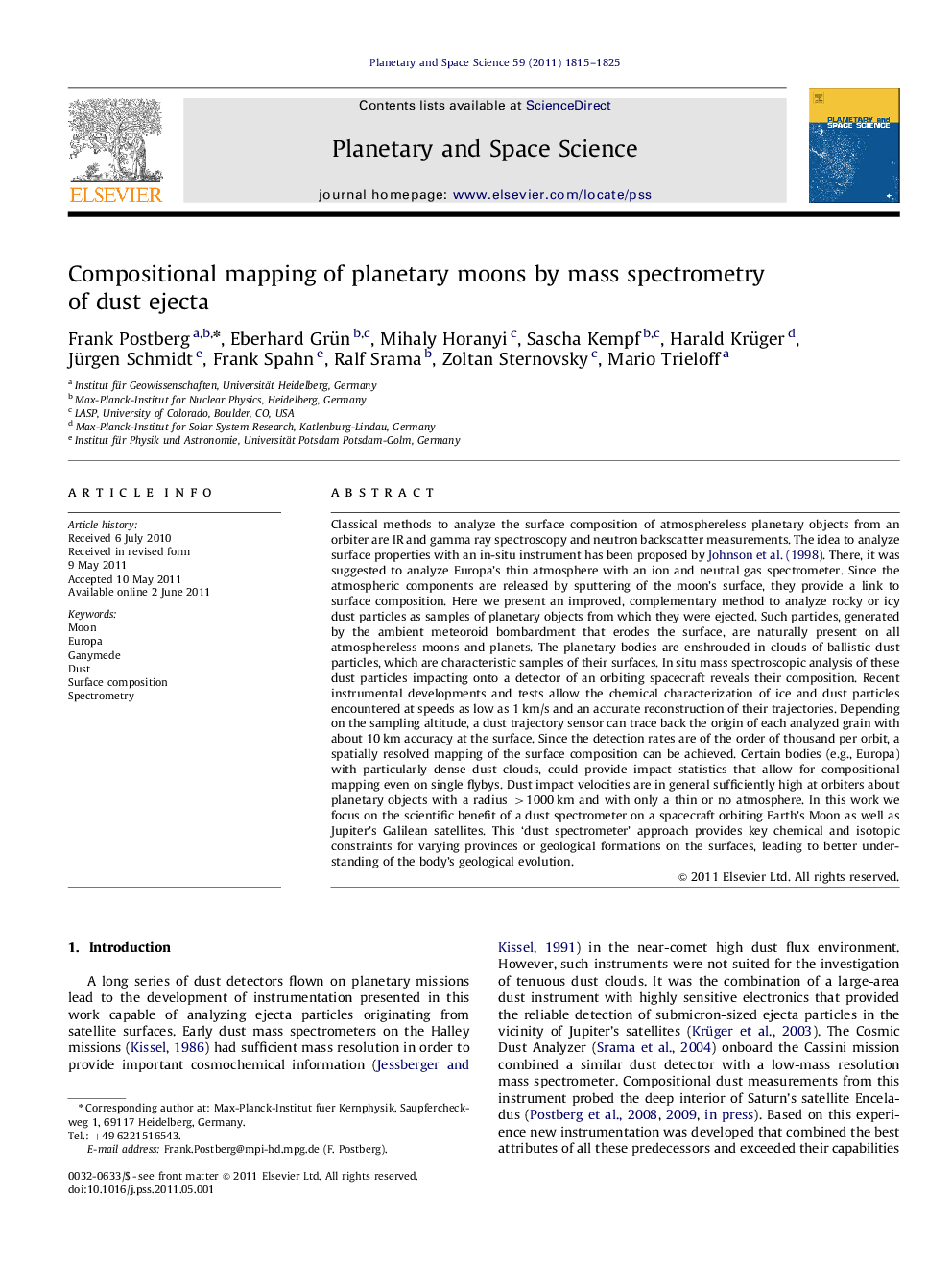 Compositional mapping of planetary moons by mass spectrometry of dust ejecta