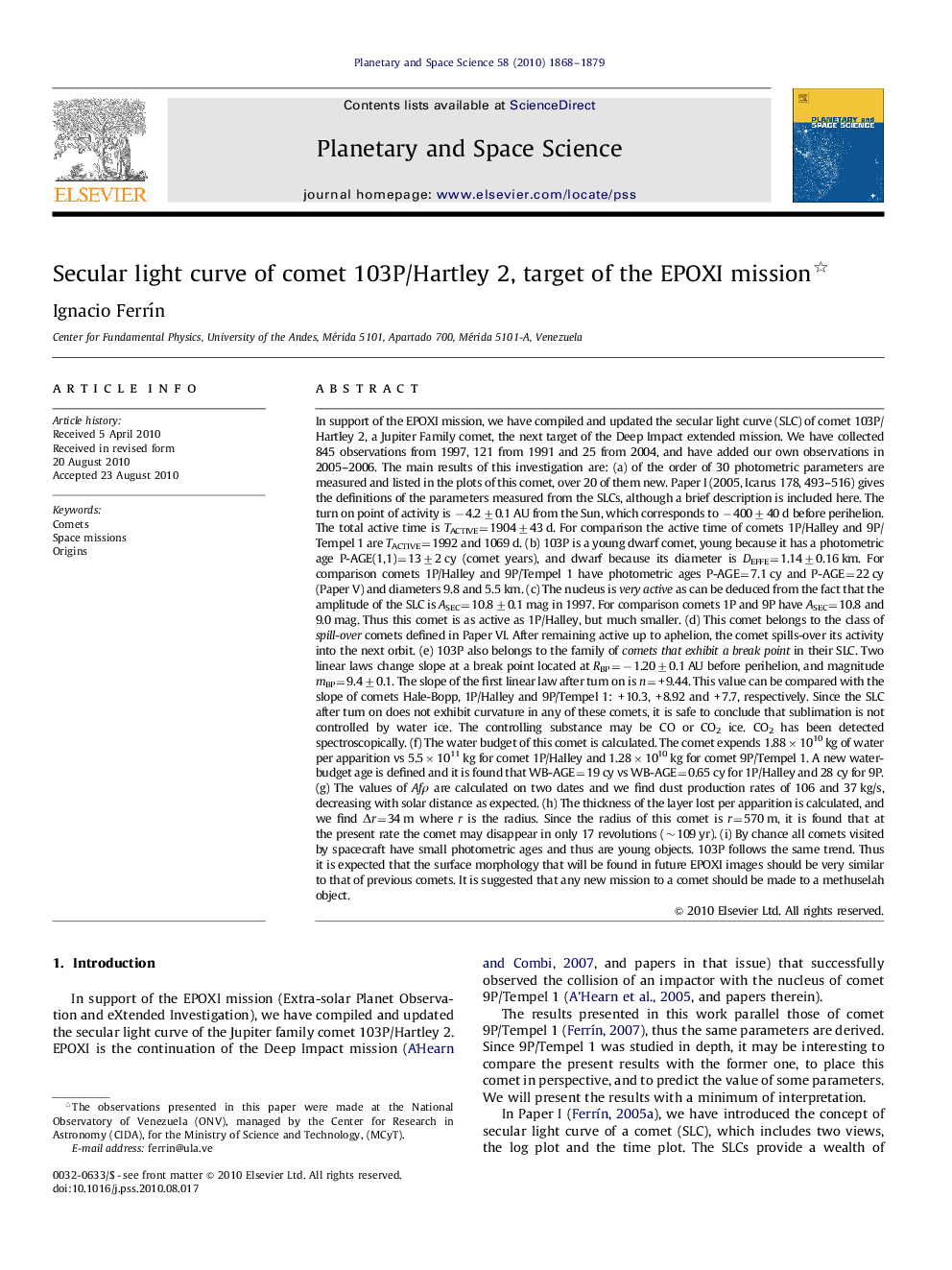 Secular light curve of comet 103P/Hartley 2, target of the EPOXI mission