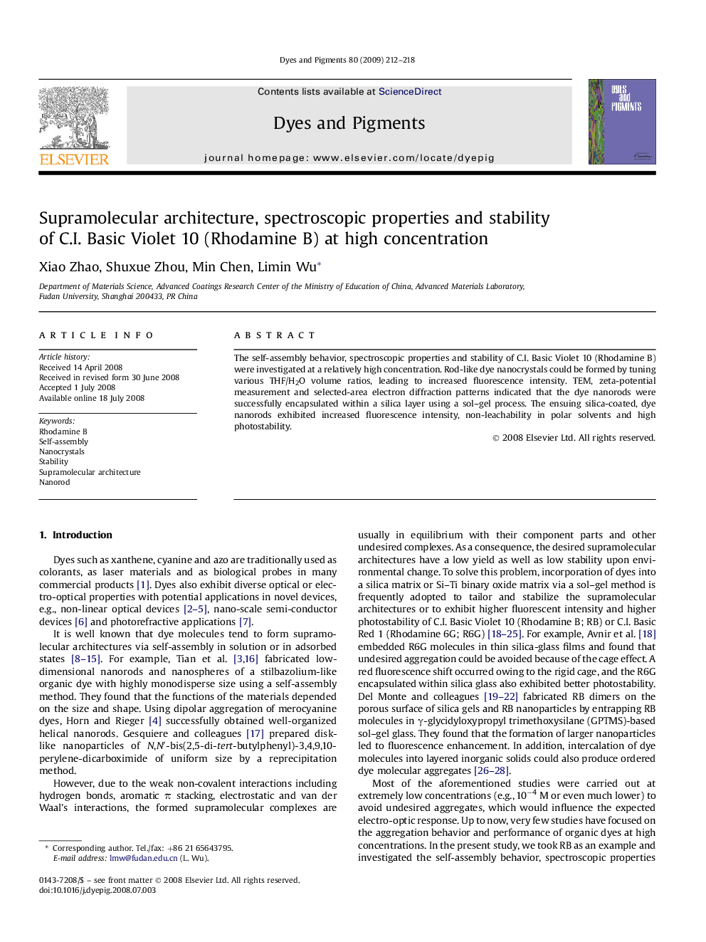 Supramolecular architecture, spectroscopic properties and stability of C.I. Basic Violet 10 (Rhodamine B) at high concentration