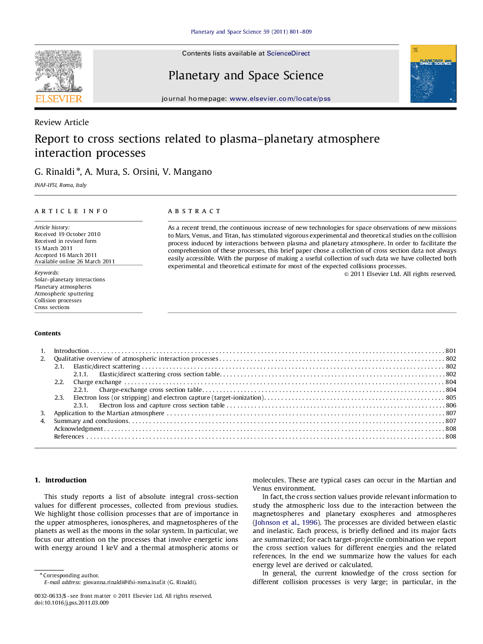 Report to cross sections related to plasma–planetary atmosphere interaction processes