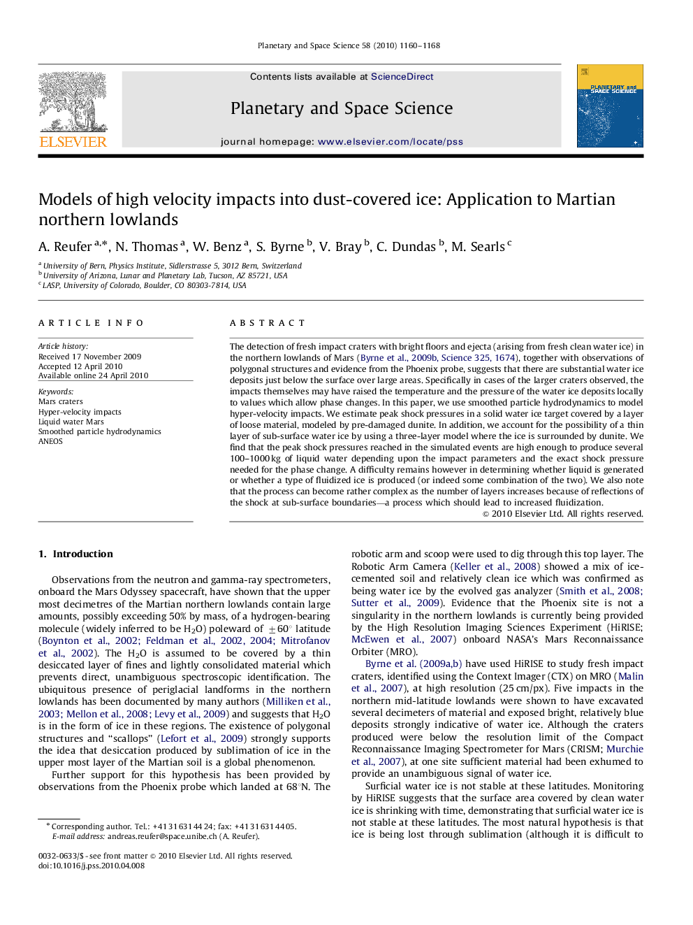 Models of high velocity impacts into dust-covered ice: Application to Martian northern lowlands