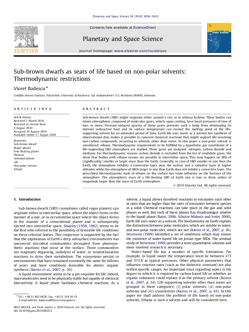 Sub-brown dwarfs as seats of life based on non-polar solvents: Thermodynamic restrictions