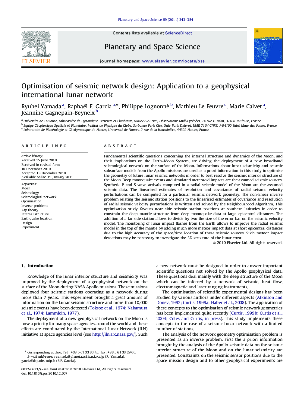 عکس صفحه اول مقاله: Optimisation of seismic network design: Application to a geophysical international lunar network Optimisation of seismic network design: Application to a geophysical international lunar network