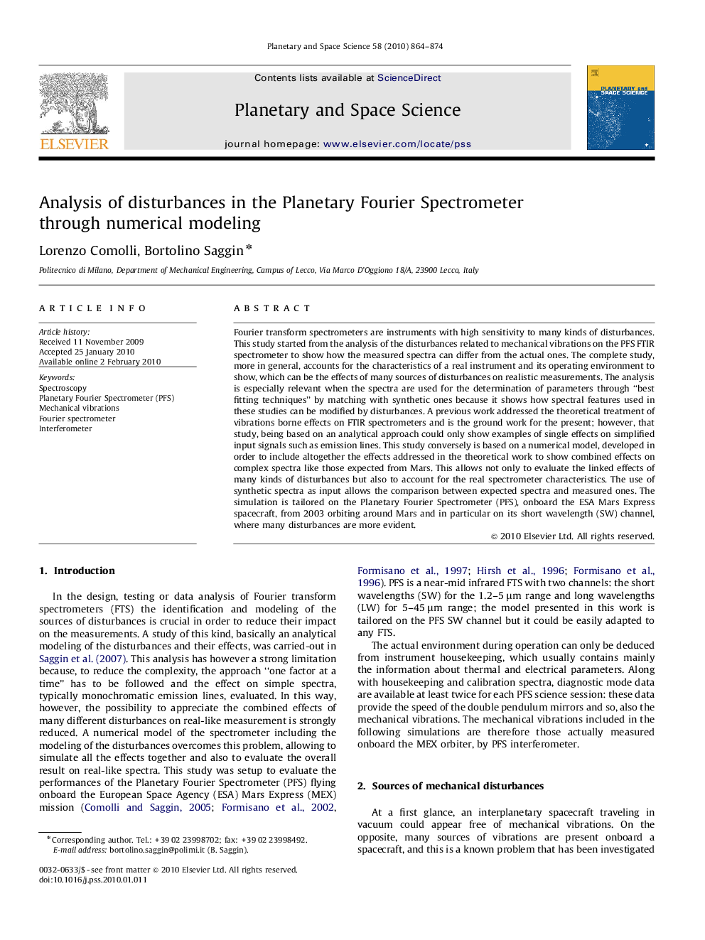 Analysis of disturbances in the Planetary Fourier Spectrometer through numerical modeling