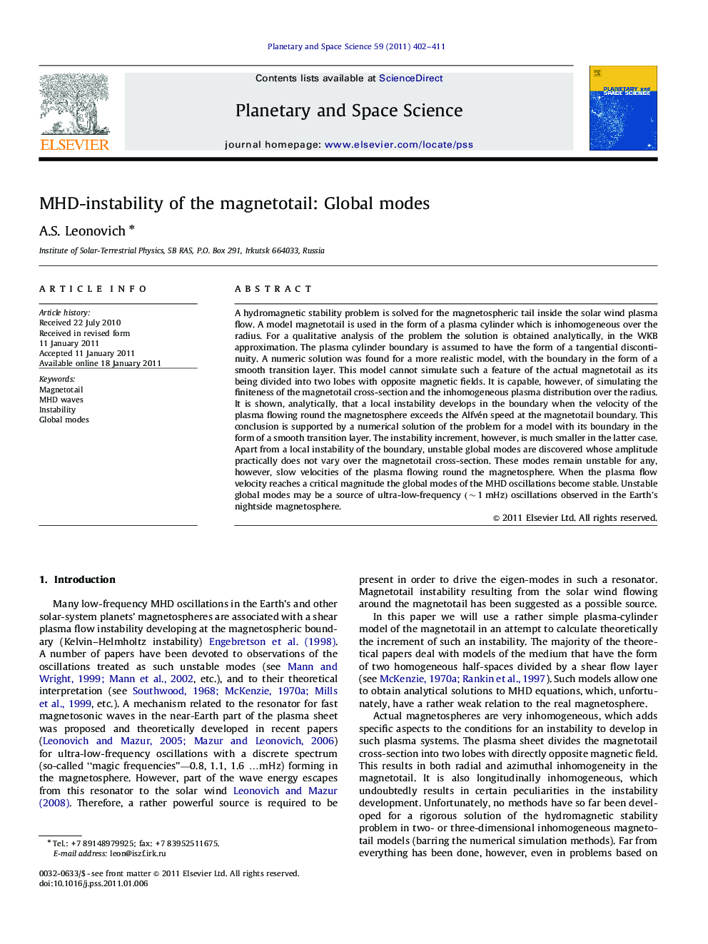 MHD-instability of the magnetotail: Global modes